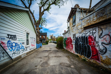 Graffiti in an alley near Chiantown, in Toronto, Ontario.