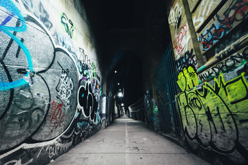 Graffiti seen on the Manhattan Bridge Walkway, in the Lower East