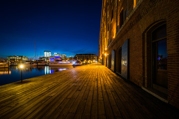 Henderson's Wharf at night, in Fells Point, Baltimore, Maryland.