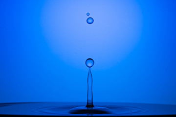 Water Drops Captured before Collision. Macro, Blue backround