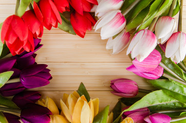 Tulips flowers arranged with copyspace for your text