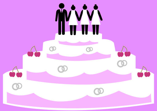 Illustration Polygamie; Hochzeitstorte; Mann; mehrere Frauen; Kultur; Recht; Religion; Vielehe