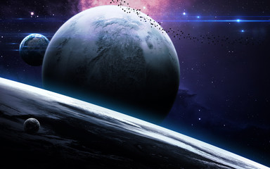 Fototapeta na wymiar Universe scene with planets, stars and galaxies in outer space showing the beauty of space exploration. Elements furnished by NASA