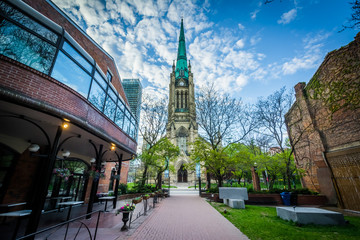 Market Lane Park and The Cathedral Church of St. James, in Toron