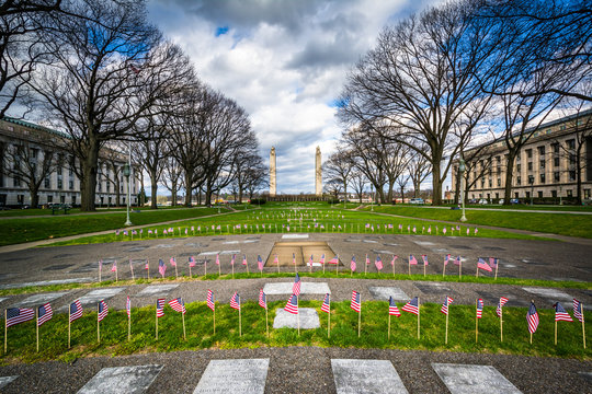 Memorials and small American flags at the Pennsylvania State Cap