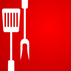 Icono plano utensilios de cocina sobre fondo degradado rojo