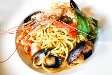 Pasta with Shrimp Dinner Dish on a the table