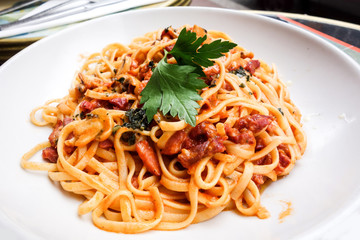 tasty pasta-Italian meat sauce pasta on the table