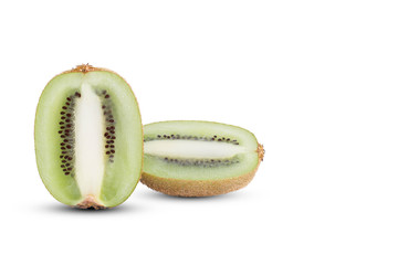 Sliced kiwi fruits with soft shadow on white background