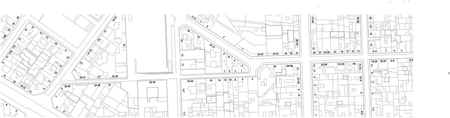 Imaginary cadastre map of territory with buildings, streets and house numbers