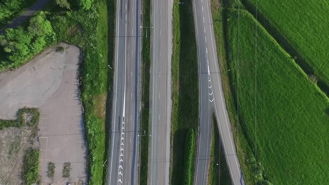 Aerial view on cars driving on route keha 3 near jarvenpera and marketanpuisto in Espoo, Finland