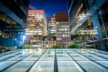 Fototapeta na wymiar Modern buildings at night, in the Financial District, Toronto, O