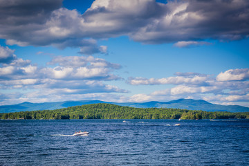 Mountain ranges and Lake Winnipesaukee in Weirs Beach, Laconia,