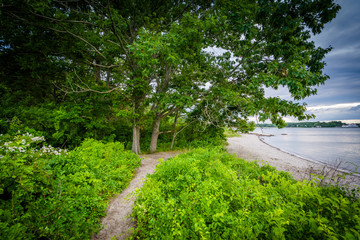 Narrow trail and coast at  Odiorne Point State Park, in Rye, New