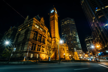 Fototapeta na wymiar Old City Hall at night, in downtown Toronto, Ontario.