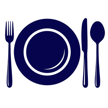 Empty Plate With Knife, Fork And Spoon Icon, Symbol, Sign