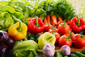 Composition with variety of fresh organic vegetables