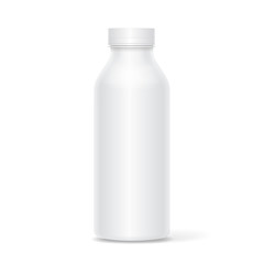 Realistic white plastic bottle for milk, Yogurt or juice. Mock-up packages