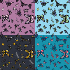 Insects seamless patterns set