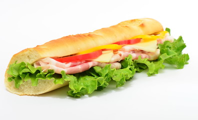 Ham sandwich isolated on white background