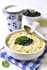 Blueberry crumble with cottage cheese.