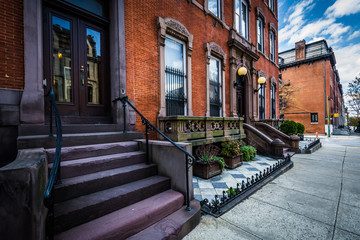 Rowhouses in Mount Vernon, Baltimore, Maryland.