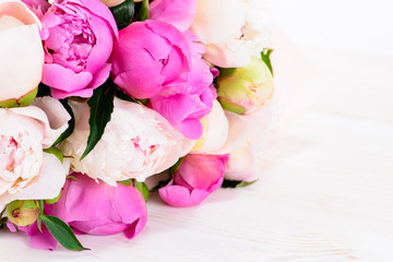 Floral background closeup bright summer bouquet of peonies