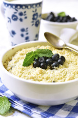 Blueberry crumble with cottage cheese.