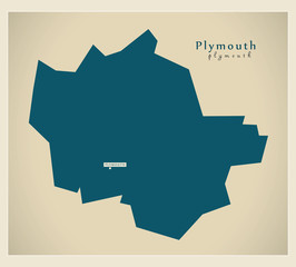 Modern Map - Plymouth unitary authority England UK