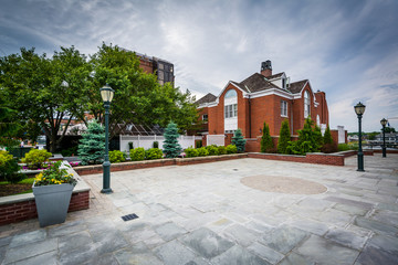 Small park and buildings in downtown Portsmouth, New Hampshire.