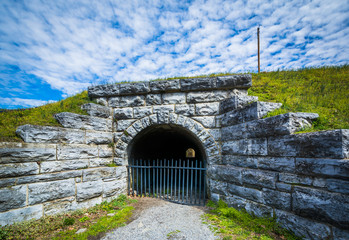 Stone wall and tunnel in Harpers Ferry, West Virginia.