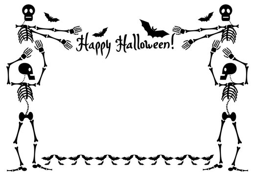 Halloween frame with skeleton. Vector clip art.