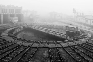 Railroad turntable in railway station Hradec Kralove