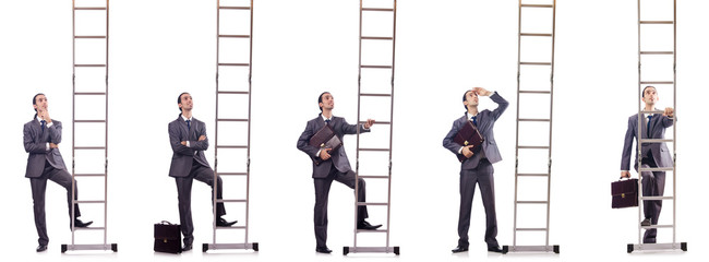 Businessman climbing the ladder isolated on white