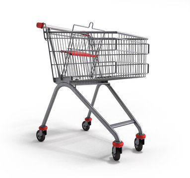 empty trolley from the supermarket 3d illustration on white back