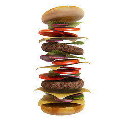 dynamic hamburger isolated, 3d rendering
