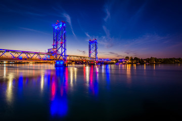 The Memorial Bridge over the Piscataqua River at night, in Ports