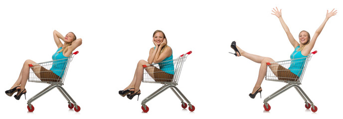 Composite photo of woman with shopping basket
