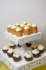 Delicious sweet buffet with cupcakes. Sweet holiday buffet with