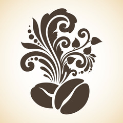 Decorative ornamental coffee beans and floral design elements