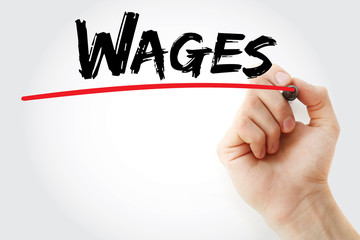 Hand writing Wages with marker, concept background