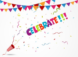Obraz premium Celebrate out of party popper with confetti and bunting flags