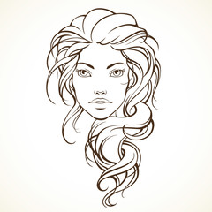 Graphic girl with long frizzy hair