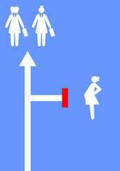 Illustration Babypause; Sackgasse; Arbeitsplatz; Geburt; Kinderwunsch; Mutterschaft; Karriere; Job