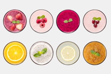 Design concept of mockup fruit smoothie and fruit juice set 