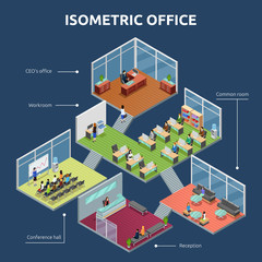 Isometric Office 3 Floor Building Plan 