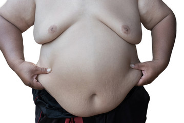 Obesity man show waist and excess fat