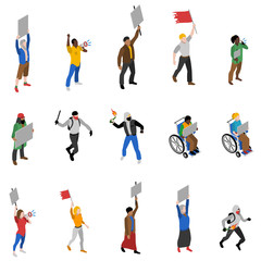 Protest Demonstration People Isometric Icons Set 