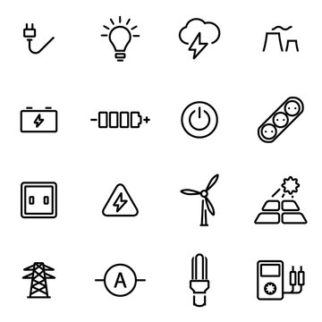 Vector illustration of thin line icons - electricity