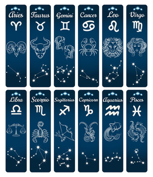 Vertical zodiac signs banners with constellations. Vector illustration